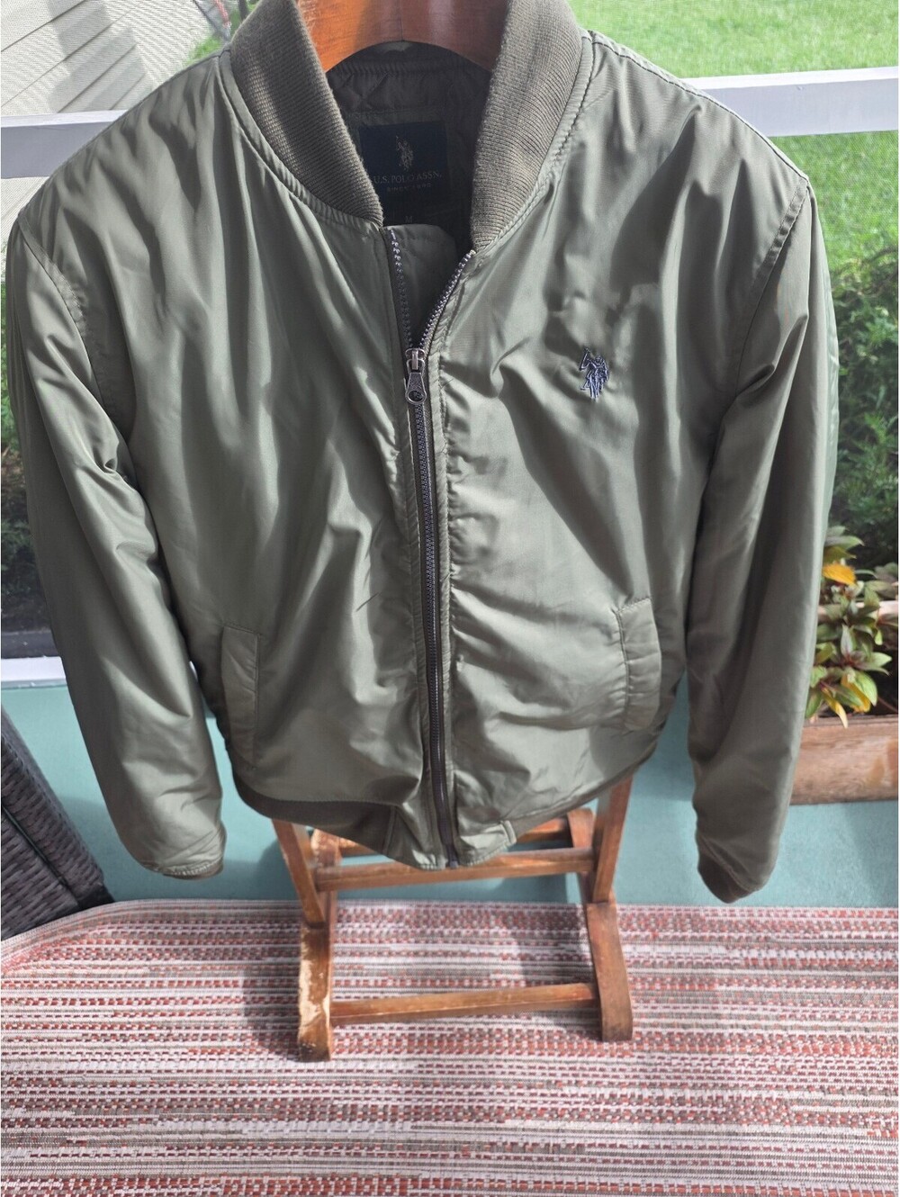 U.S. Polo Assn. Men's Medium Olive Green Quilted Bomber Jacket